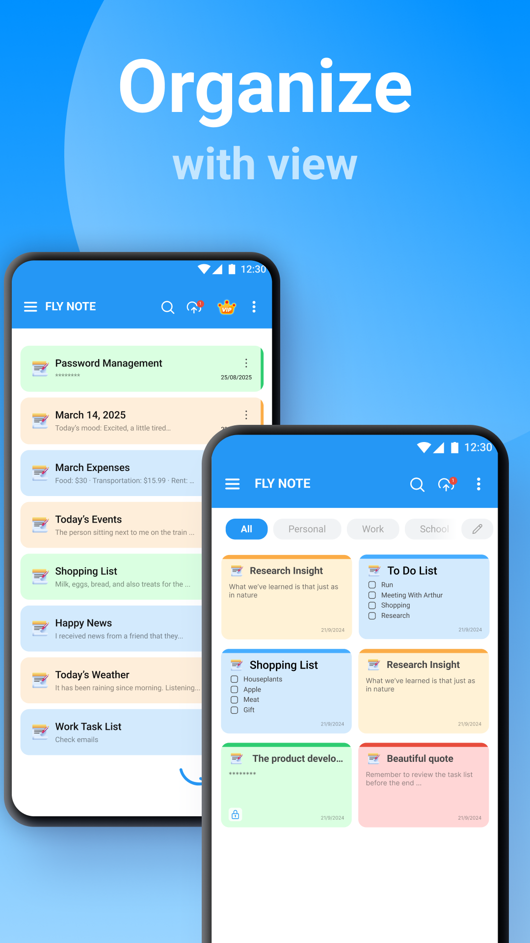 List and grid views